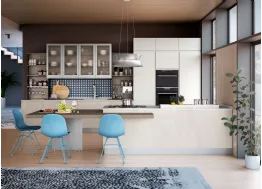 Cucina Moderna con isola Jey Feel finitura Stone White e Bianco di Creo