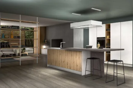 Cucina Moderna con isola Joy 02 in melaminico e Fenix di GM Cucine