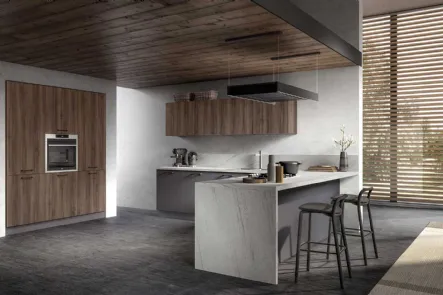 Cucina Moderna con penisola Joy 03 in melaminico Grafite e Rovere cotto di GM Cucine