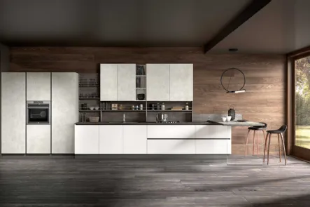 Cucina Moderna con penisola Joy 05 in melaminico ghiaccio e  graphic di GM Cucine