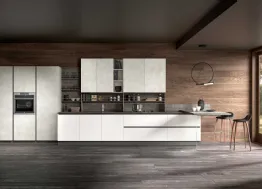 Cucina Moderna con penisola Joy 05 in melaminico ghiaccio e  graphic di GM Cucine