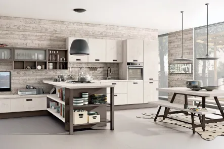 Cucina Moderna angolare Kyra in melaminico Abete Nordico Bianco di Creo