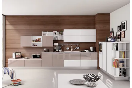 Cucina Moderna lineare Kyra Rosa Colorado opaco effetto vetro e Bianco lucido effetto vetro di Creo