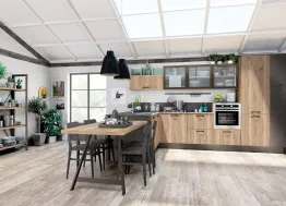 Cucina Moderna angolare Kyra in melaminico Rovere Vintage Naturale e laccato Peltro di Creo