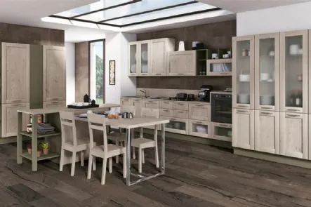 Cucina Kyra Telaio Abete Nordico Bianco e Verde Lichene di Creo