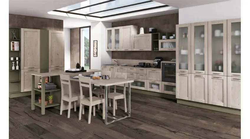 Cucina Kyra Telaio Abete Nordico Bianco e Verde Lichene di Creo