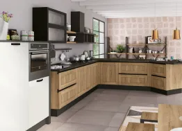 Cucina Moderna angolare Kyra Telaio in melaminico Rovere Naturale Vintage di Creo