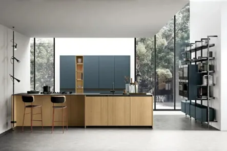 Cucina Moderna con penisola Immagina Wood 01 di Lube