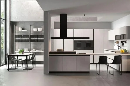 Cucina Moderna angolare con penisola Immagina Wood 03 di Lube