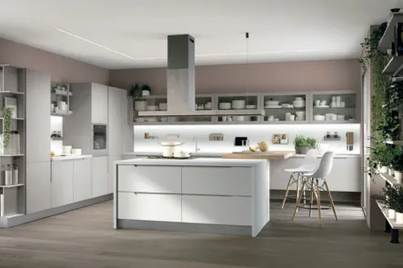 Cucina moderna in rovere grigio reale e laccata Luna-10 Lube