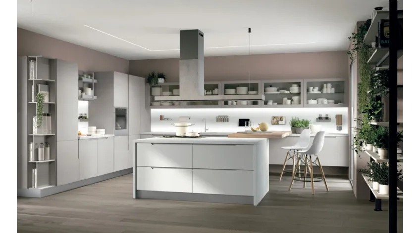 Cucina moderna in rovere grigio reale e laccata Luna-10 Lube