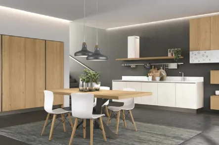 Cucina Moderna lineare in Rovere e laccato Clover 08 di Lube