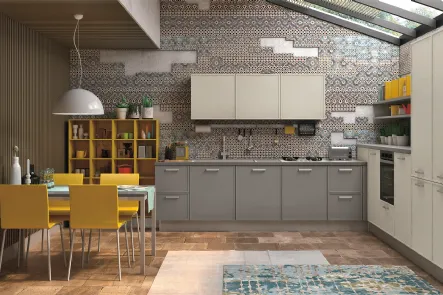 Cucina Moderna angolare Rewind in laccato opaco Fumo e Polvere di Creo