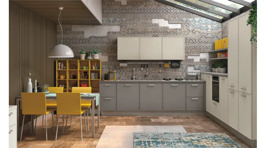 Cucina Moderna angolare Rewind in laccato opaco Fumo e Polvere di Creo