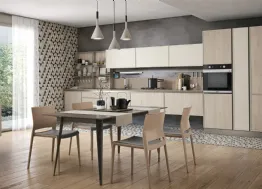 Cucina Moderna lineare Rewind 06 finitura Pine Cipria e laccato opaco Polvere di Creo