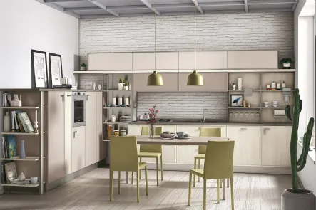 Cucina Moderna angolare Rewind finitura Pine Polar e laccato opaco Platino di Creo