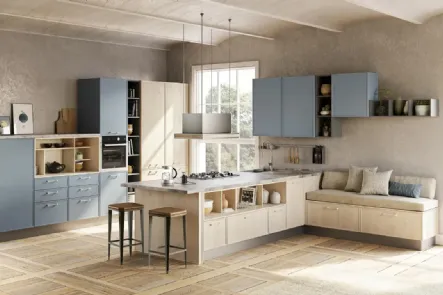 Cucina Rewind Pine Polar e Azzurro Nube di Creo
