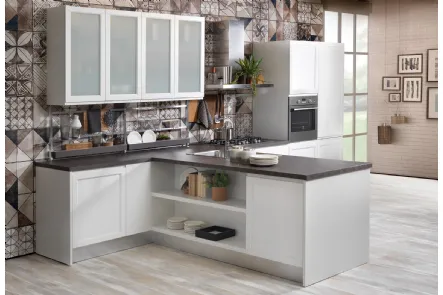 Cucina Moderna angolare Selma in Frassino laccato Bianco di Creo