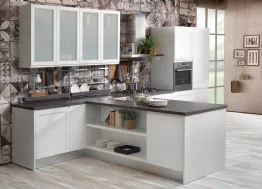 Cucina Moderna angolare Selma in Frassino laccato Bianco di Creo