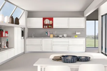 Cucina Moderna lineare Selma in Frassino laccato Bianco di Creo
