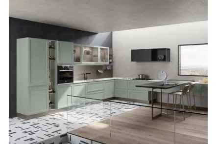 Cucina Moderna angolare Selma in Frassino laccato Verde Fiordo di Creo