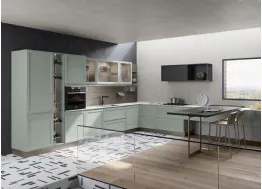 Cucina Moderna angolare Selma in Frassino laccato Verde Fiordo di Creo