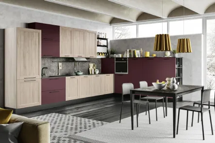 Cucina Moderna Smart finitura Betulla e Rosso di Creo