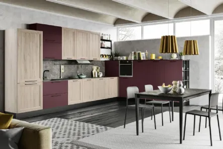 Cucina angolare Smart 02 finitura Betulla e Rosso di Creo