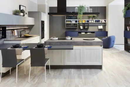 Cucina Moderna angolare con penisola Smart finitura Frassino Bianco e Pet Luna di Creo