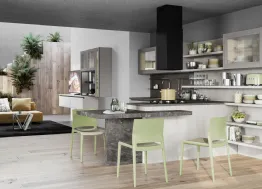 Cucina Moderna angolare Smart finitura Frassino Bianco Alpino e penisola in laminato finitura Marmo nuvolato di Creo