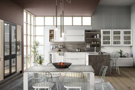 Cucina Moderna angolare con penisola Smart finitura Gesso Supermatt di Creo