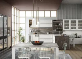 Cucina Moderna angolare con penisola Smart finitura Gesso Supermatt di Creo