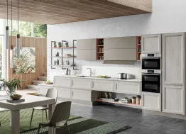 Cucina Moderna lineare Smart 05 finitura Rovere Greige e Arena Softmatt di Creo