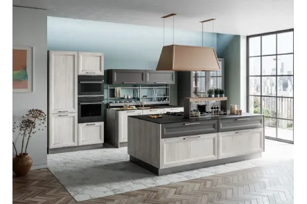 Cucina Moderna con isola Smart finitura Rovere Greige e Pet Carbone Supermatt di Creo