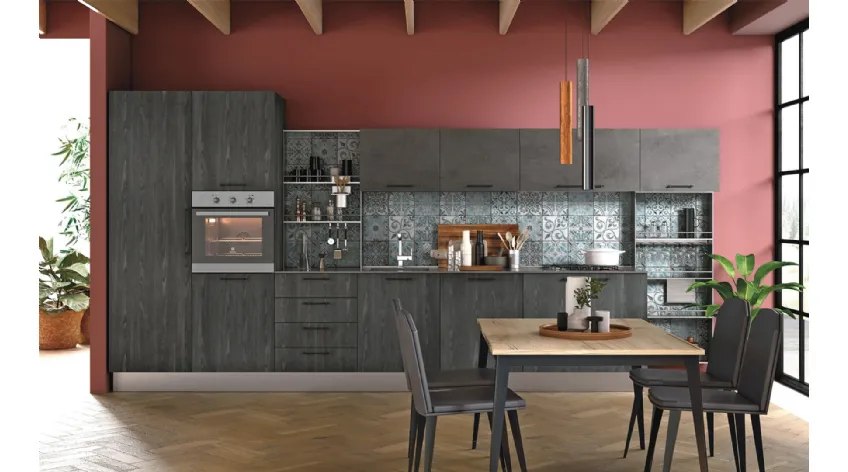 Cucina Moderna lineare Tablet finitura Frassino Lava di Creo