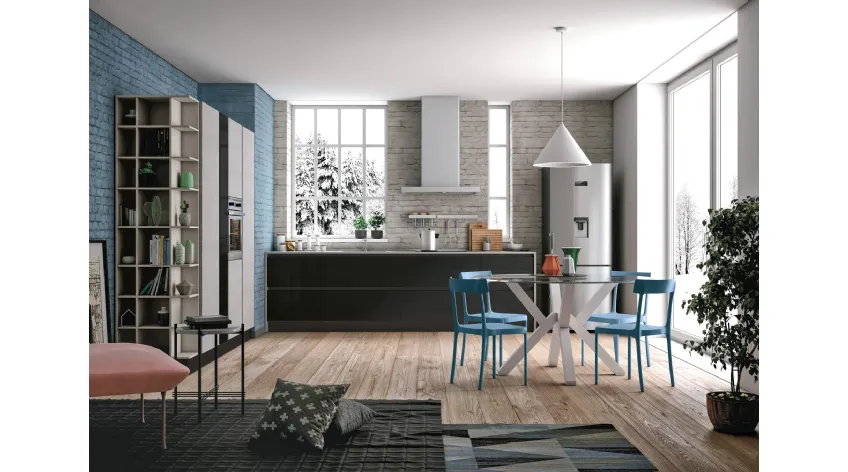 Cucina Moderna lineare Tablet in laccato Nero Lucido di Creo