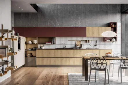 Cucina Moderne Tablet finitura in Rovere Ortisei e Rosso Cardinale di Creo