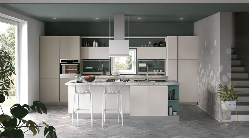 Cucina Moderna con isola Tablet finitura Rovere Venere di Creo