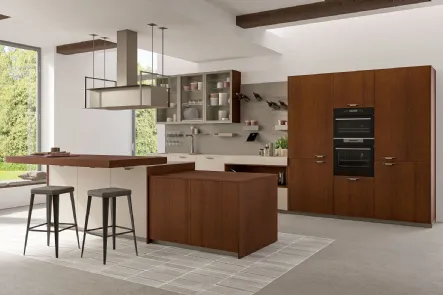 Cucina Moderna con isola Tablet Wood 02 in Rovere moscato e laccato opaco Polvere di Creo