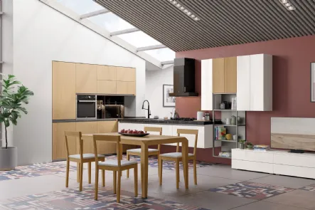 Cucina Moderna angolare Tablet Wood in Rovere Naturale e laccato Bianco lucido di Creo