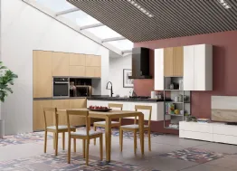 Cucina Moderna angolare Tablet Wood in Rovere Naturale e laccato Bianco lucido di Creo