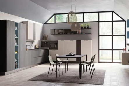 Cucina Moderna angolare Tablet Wood in Rovere Nero e laccato lucido Polvere di Creo