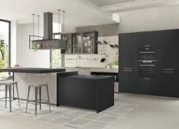 Cucina Moderna con isola Tablet Wood 01 in Rovere Nero e laccato lucido Ardesia di Creo