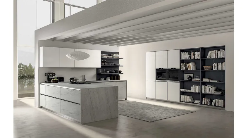 Cucina Moderna Ventidue & XL 12 in laminato HPL Rolling e laccato Bianco lucido di GM Cucine