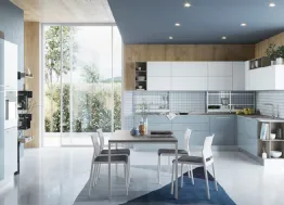 Cucina Moderna angolare Zoe in Laccato Lucido Cielo e Bianco di Creo