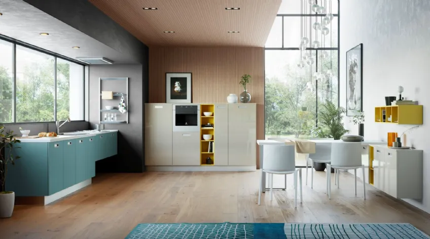 Cucina Moderna Zoe laccata Sasso Lucido ed opacp Verde Fiordo di Creo