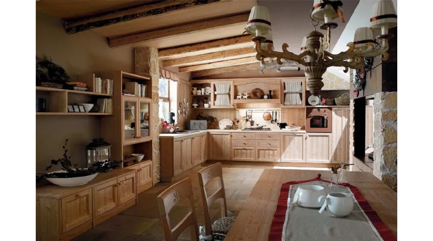 Cucina angolare su misura in legno con pensili in vetro Everyday Fieno Talcato di Callesella