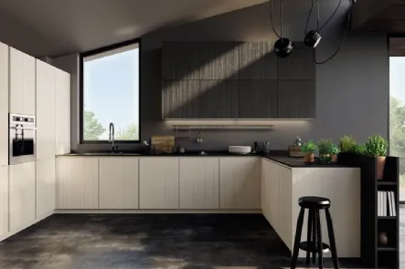 Cucina elegante ad angolo in legno di abete spazzolato New Step 03 di Mirandola